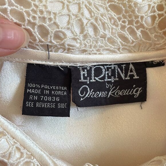 Vtg 80s/90s Erena by Irene Koenig cream/ivory polyester blouse with crochet lace - Picture 8 of 9